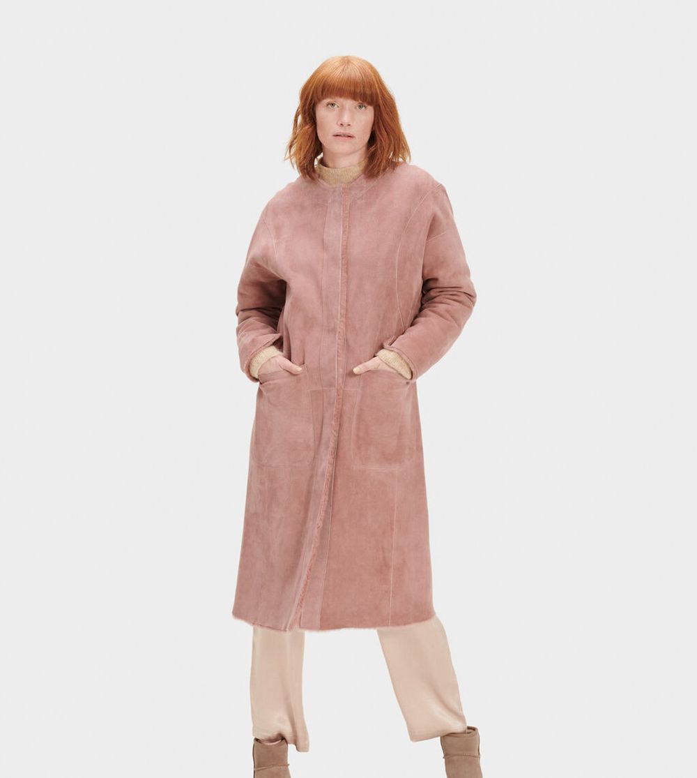 Ugg Coat Womens - Ugg Remy Reversible Shearling Pink - 351FUKMAT